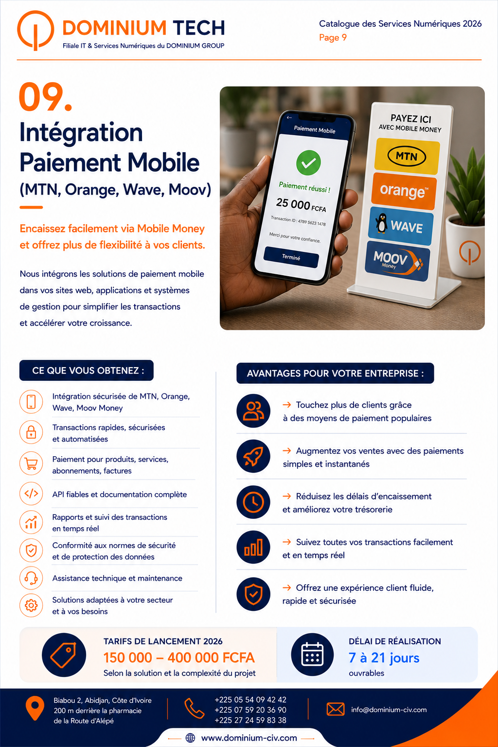 Intégration Paiement Mobile (MTN, Orange, Wave, Moov)
